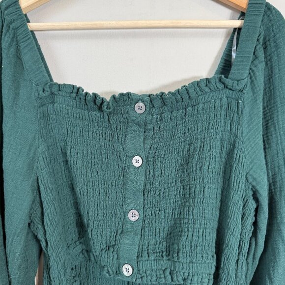 BeachLunchLounge Gauzy Smocked Cut Out Tiered Midi Dress Women's XL Green Flowy - Picture 13 of 16